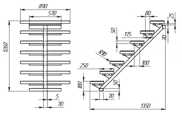 Пример чертежа металлической лестницы