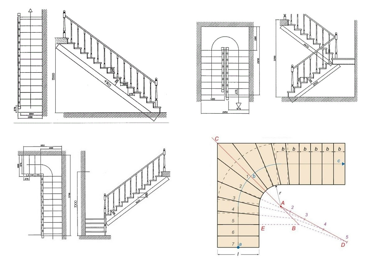 Sami napravite stubište na drugi kat od drveta s rotacijom od 90 stupnjeva: proračun i ugradnja