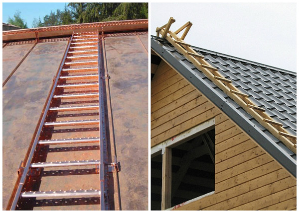 Металлическая и деревянная лестница для крыши